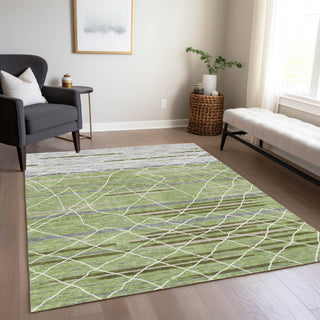 Piper Looms Chantille Stripes ACN1025 Aloe Machine Washable Area Rug Lifestyle Image Feature
