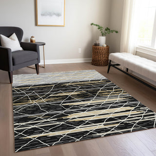 Piper Looms Chantille Stripes ACN1025 Black Machine Washable Area Rug Lifestyle Image Feature
