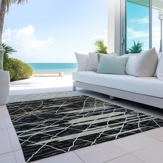 Piper Looms Chantille Stripes ACN1025 Black Machine Washable Area Rug Outdoor Lifestyle Image Feature