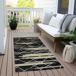 Piper Looms Chantille Stripes ACN1025 Black Machine Washable Area Rug Runner Outdoor Lifestyle Image Feature
