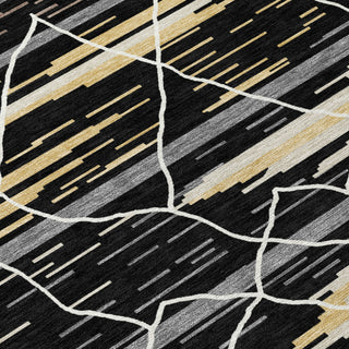 Piper Looms Chantille Stripes ACN1025 Black Machine Washable Area Rug Swatch Image