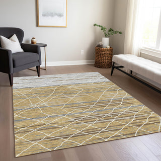 Piper Looms Chantille Stripes ACN1025 Gold Machine Washable Area Rug Lifestyle Image Feature