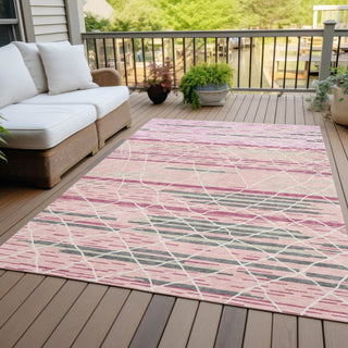 Piper Looms Chantille Stripes ACN1025 Pink Machine Washable Area Rug Outdoor Lifestyle Image Feature