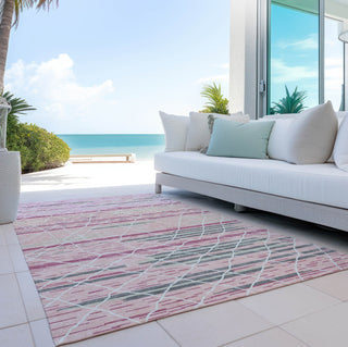 Piper Looms Chantille Stripes ACN1025 Pink Machine Washable Area Rug Outdoor Lifestyle Image Feature