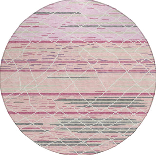 Piper Looms Chantille Stripes ACN1025 Pink Machine Washable Area Rug Round Main Image