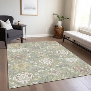 Piper Looms Chantille Damask ACN1026 Aloe Machine Washable Area Rug Lifestyle Image Feature