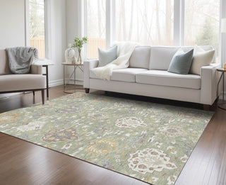 Piper Looms Chantille Damask ACN1026 Aloe Machine Washable Area Rug Lifestyle Image Feature