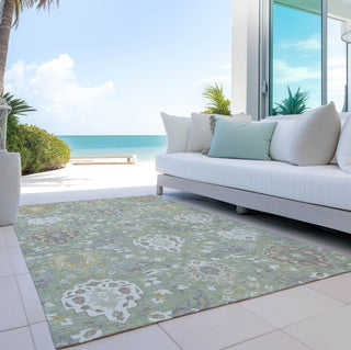Piper Looms Chantille Damask ACN1026 Aloe Machine Washable Area Rug Outdoor Lifestyle Image Feature