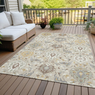 Piper Looms Chantille Damask ACN1026 Beige Machine Washable Area Rug Outdoor Lifestyle Image Feature