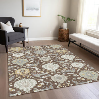 Piper Looms Chantille Damask ACN1026 Brown Machine Washable Area Rug Lifestyle Image Feature