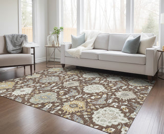 Piper Looms Chantille Damask ACN1026 Brown Machine Washable Area Rug Lifestyle Image Feature