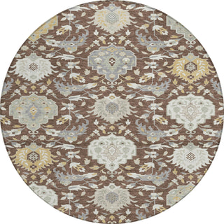 Piper Looms Chantille Damask ACN1026 Brown Machine Washable Area Rug Round Main Image