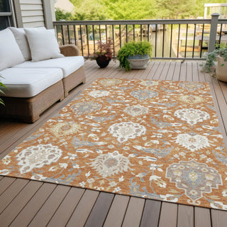 Piper Looms Chantille Damask ACN1026 Copper Machine Washable Area Rug Outdoor Lifestyle Image Feature