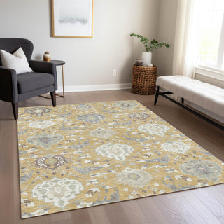 Piper Looms Chantille Damask ACN1026 Gold Machine Washable Area Rug Lifestyle Image Feature