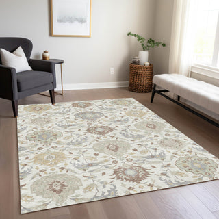 Piper Looms Chantille Damask ACN1026 Ivory Machine Washable Area Rug Lifestyle Image Feature