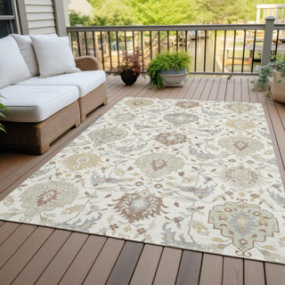 Piper Looms Chantille Damask ACN1026 Ivory Machine Washable Area Rug Outdoor Lifestyle Image Feature