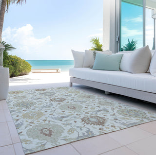 Piper Looms Chantille Damask ACN1026 Ivory Machine Washable Area Rug Outdoor Lifestyle Image Feature