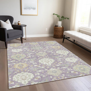 Piper Looms Chantille Damask ACN1026 Lavender Machine Washable Area Rug Lifestyle Image Feature