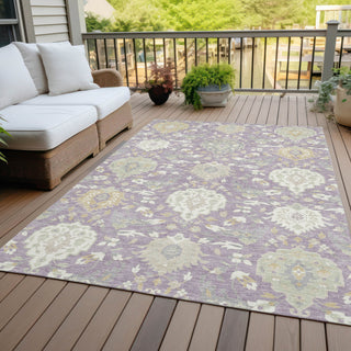 Piper Looms Chantille Damask ACN1026 Lavender Machine Washable Area Rug Outdoor Lifestyle Image Feature