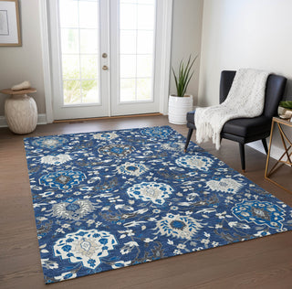 Piper Looms Chantille Damask ACN1026 Navy Machine Washable Area Rug Lifestyle Image Feature