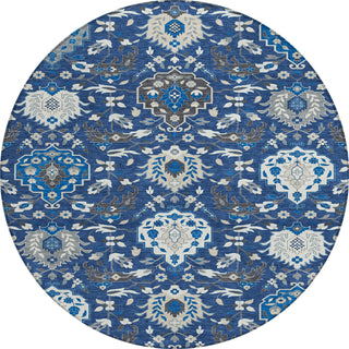 Piper Looms Chantille Damask ACN1026 Navy Machine Washable Area Rug Round Main Image