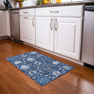 Piper Looms Chantille Damask ACN1026 Navy Machine Washable Area Rug Scatter Lifestyle Image Feature