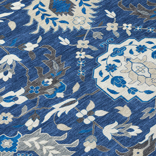 Piper Looms Chantille Damask ACN1026 Navy Machine Washable Area Rug Swatch Image