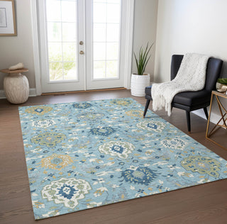 Piper Looms Chantille Damask ACN1026 Sky Machine Washable Area Rug Lifestyle Image Feature