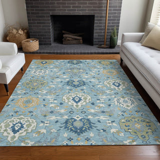 Piper Looms Chantille Damask ACN1026 Sky Machine Washable Area Rug Lifestyle Image Feature