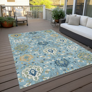 Piper Looms Chantille Damask ACN1026 Sky Machine Washable Area Rug Outdoor Lifestyle Image Feature