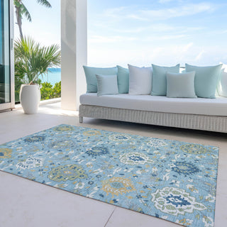 Piper Looms Chantille Damask ACN1026 Sky Machine Washable Area Rug Outdoor Lifestyle Image Feature