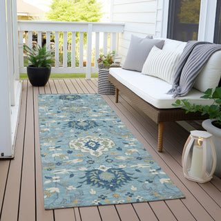 Piper Looms Chantille Damask ACN1026 Sky Machine Washable Area Rug Runner Outdoor Lifestyle Image Feature