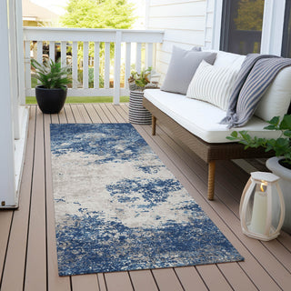 Piper Looms Chantille Modern ACN1027 Navy Machine Washable Area Rug Runner Outdoor Lifestyle Image Feature