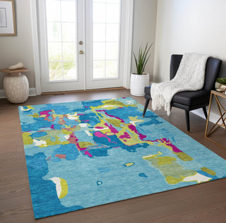 Piper Looms Chantille Abstract ACN1028 Aqua Machine Washable Area Rug Lifestyle Image Feature
