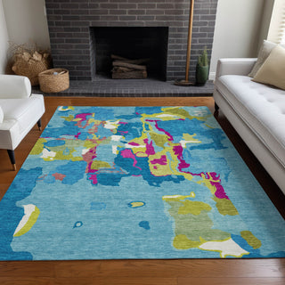 Piper Looms Chantille Abstract ACN1028 Aqua Machine Washable Area Rug Lifestyle Image Feature