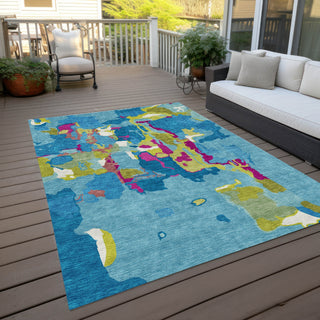 Piper Looms Chantille Abstract ACN1028 Aqua Machine Washable Area Rug Outdoor Lifestyle Image Feature