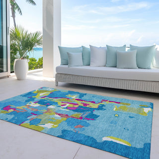 Piper Looms Chantille Abstract ACN1028 Aqua Machine Washable Area Rug Outdoor Lifestyle Image Feature