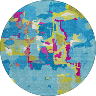 Piper Looms Chantille Abstract ACN1028 Aqua Machine Washable Area Rug Round Main Image