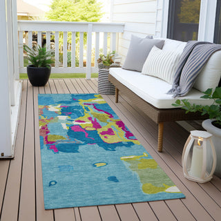 Piper Looms Chantille Abstract ACN1028 Aqua Machine Washable Area Rug Runner Outdoor Lifestyle Image Feature