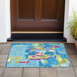Piper Looms Chantille Abstract ACN1028 Aqua Machine Washable Area Rug Scatter Outdoor Lifestyle Image Feature