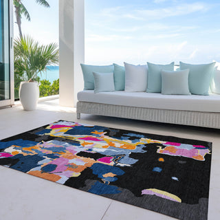 Piper Looms Chantille Abstract ACN1028 Black Machine Washable Area Rug Outdoor Lifestyle Image Feature