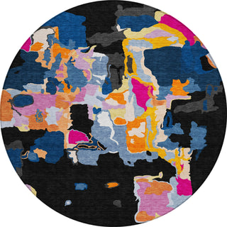 Piper Looms Chantille Abstract ACN1028 Black Machine Washable Area Rug Round Main Image