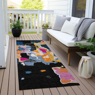 Piper Looms Chantille Abstract ACN1028 Black Machine Washable Area Rug Runner Outdoor Lifestyle Image Feature