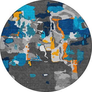 Piper Looms Chantille Abstract ACN1028 Charcoal Machine Washable Area Rug Round Main Image