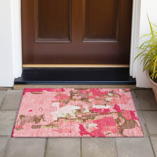 Piper Looms Chantille Abstract ACN1028 Coral Machine Washable Area Rug Scatter Outdoor Lifestyle Image Feature