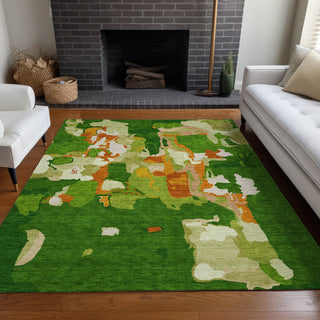 Piper Looms Chantille Abstract ACN1028 Green Machine Washable Area Rug Lifestyle Image Feature
