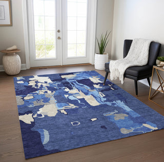 Piper Looms Chantille Abstract ACN1028 Navy Machine Washable Area Rug Lifestyle Image Feature