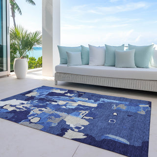 Piper Looms Chantille Abstract ACN1028 Navy Machine Washable Area Rug Outdoor Lifestyle Image Feature