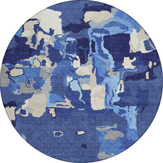 Piper Looms Chantille Abstract ACN1028 Navy Machine Washable Area Rug Round Main Image
