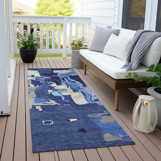 Piper Looms Chantille Abstract ACN1028 Navy Machine Washable Area Rug Runner Outdoor Lifestyle Image Feature